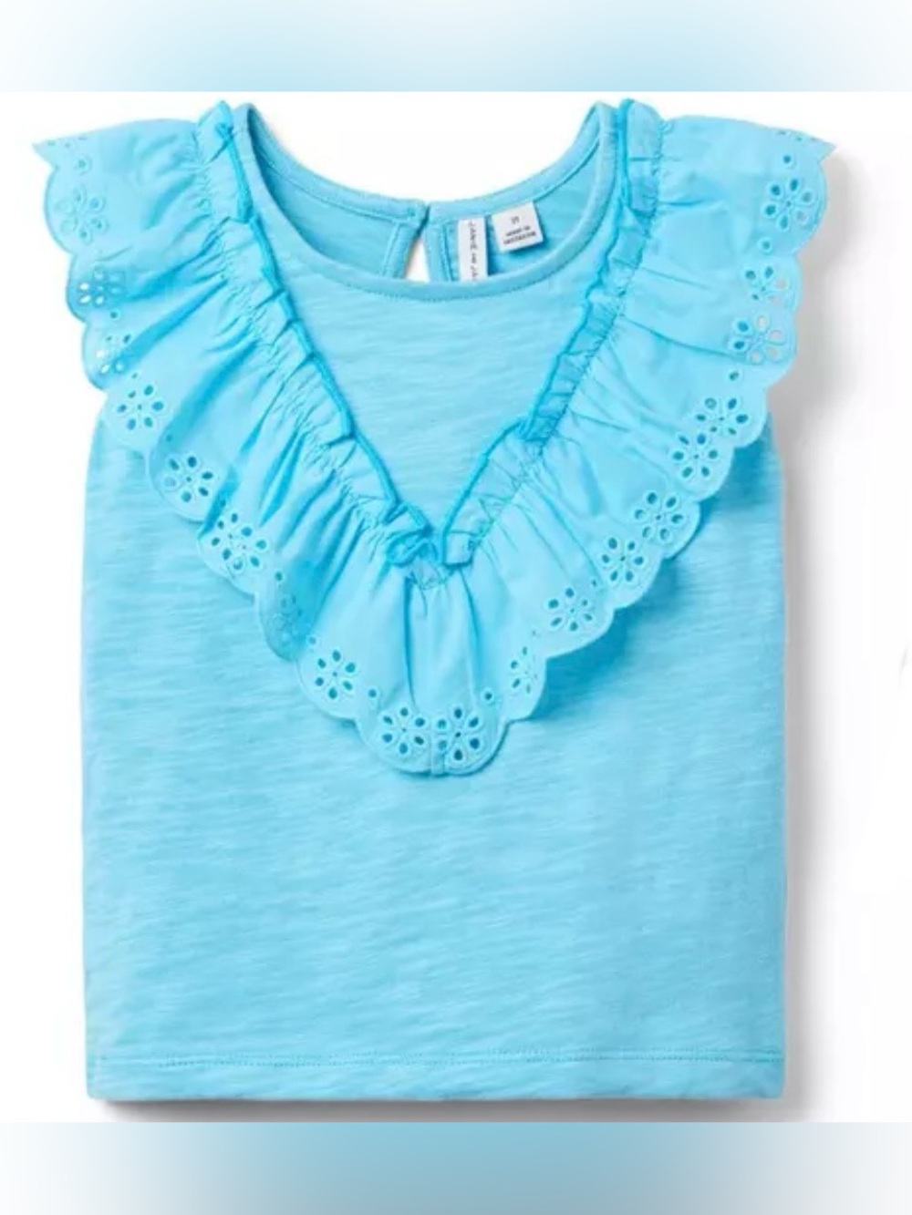Janie & Jack Eyelet Ruffle Sleeveless Top Turquoise Sky 100% Cotton Girls Size 6